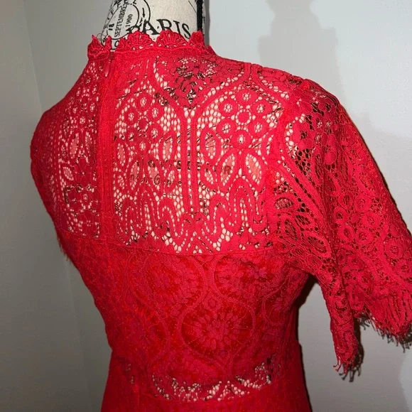 Lulus Remarkable Red Lace Dress/Shirt Sleeve/Cocktail/Size M - Picture 7 of 13
